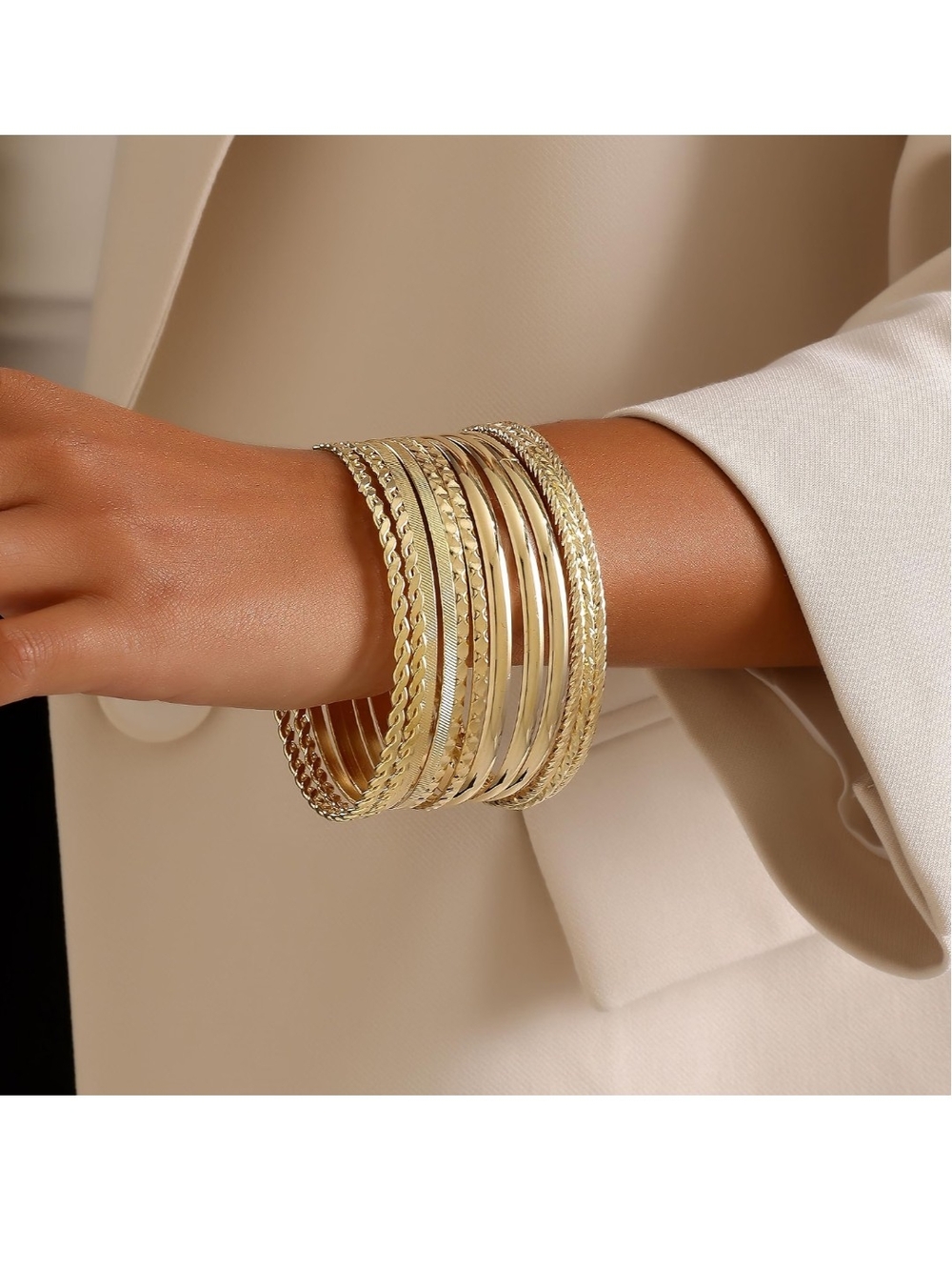 Gold-Tone Stacked Bangle Bracelet Set for Women